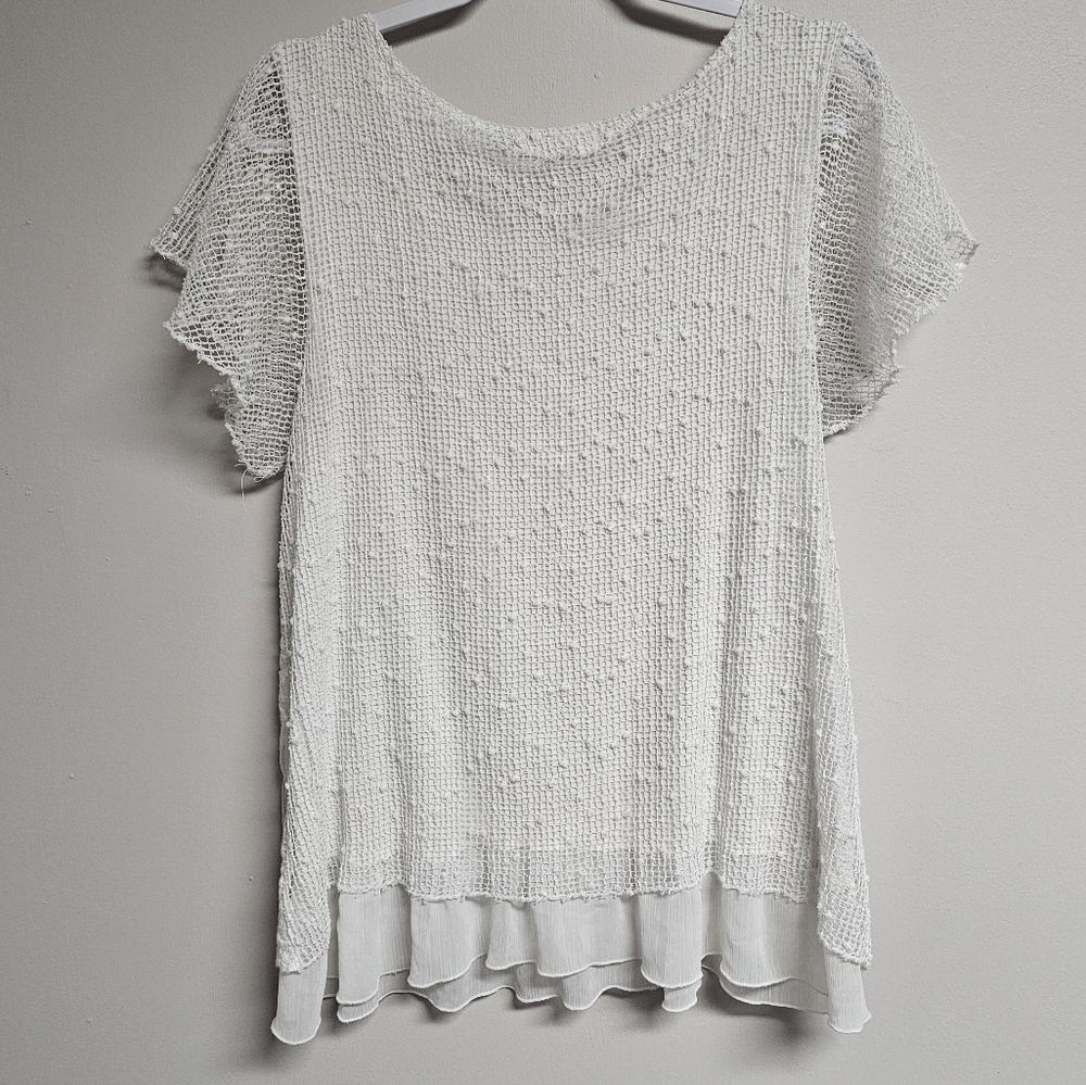 Song N Spirit Cotton Fairy White‎ Crochet Gauzy Blouse TShirt - Picture 2 of 7